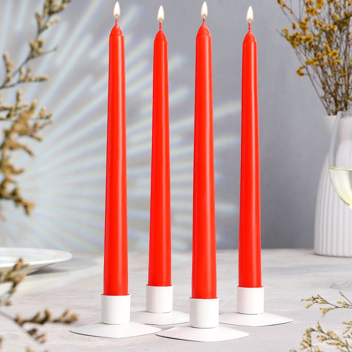 Свеча античная, 2,2х25 см, 4 шт лакированная красная