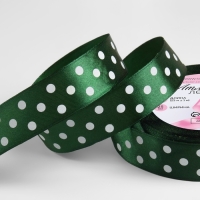Лента атласная &laquo;Горох&raquo;, 25 мм &times; 23 &plusmn; 1 м, цвет тёмно-зелёный №049