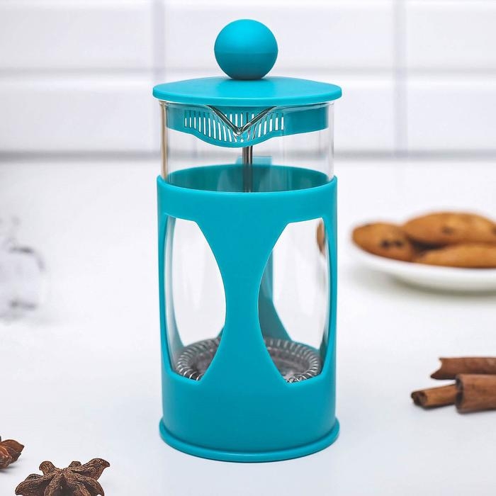 Чайник заварочный френч - пресс Доляна &laquo;Оливер&raquo;, 350 мл, стекло, цвет бирюзовый