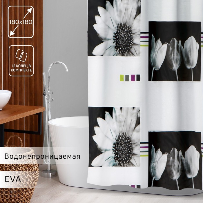 Штора для ванны Доляна &laquo;Белые цветы&raquo;, 180&times;180 см, EVA