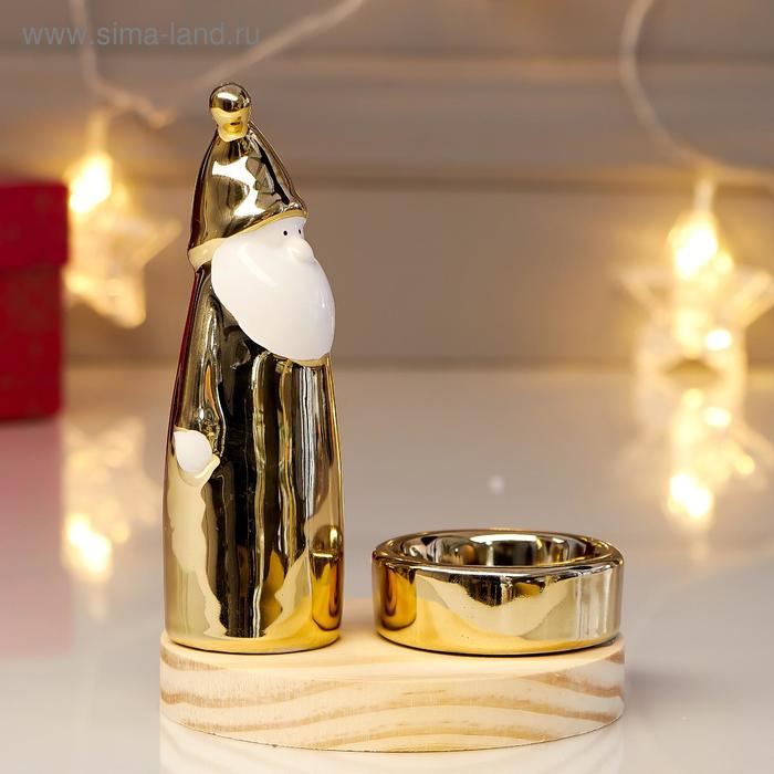 Сувенир керамика, дерево подсвечник "Дед Мороз" золото 13,5х10х10 см