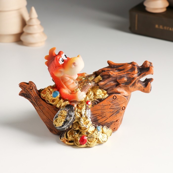 Копилка полистоун "Дракоша на лодке-драконе" МИКС 12х6,8х7,8 см