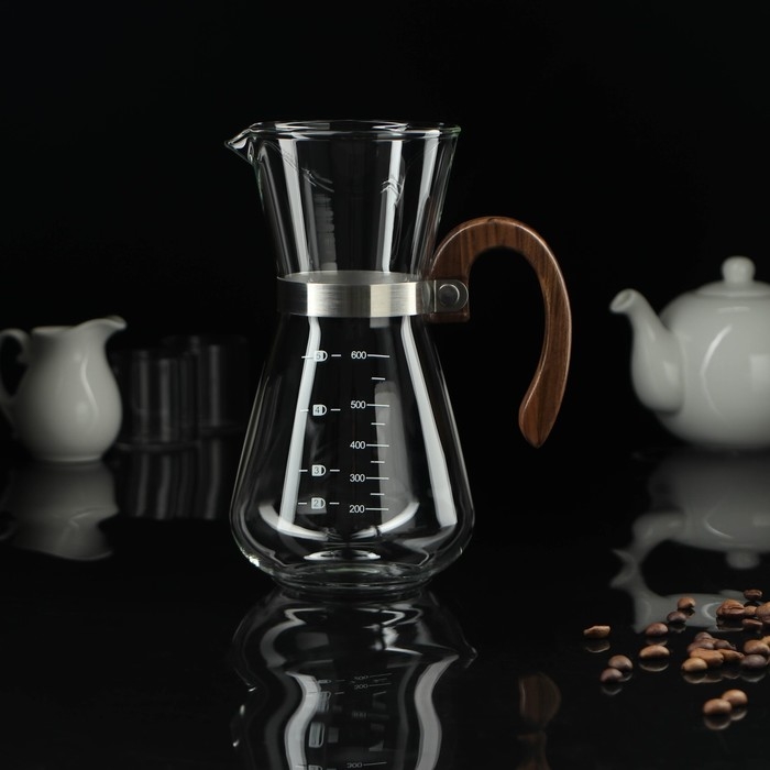 Кемекс стеклянный с мерной шкалой &laquo;Типика&raquo;, 600 мл, с деревянной ручкой