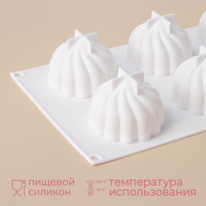 Форма для муссовых десертов и выпечки Доляна &laquo;Взбитые сливки&raquo;, 29&times;17&times;5 см, 6 ячеек (d=6,5 см), цвет белый