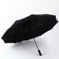 Зонт автоматический &laquo;Однотонный&raquo;, с фонариком, вращающаяся ручка, 3 сложения, 10 спиц, R = 52/60 см, D = 120 см, цвет чёрный