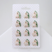 Брошь &laquo;Цветок подснежник&raquo;, цвет бело-зелёный в золоте (неделимая фасовка 12 шт., цена за шт.)