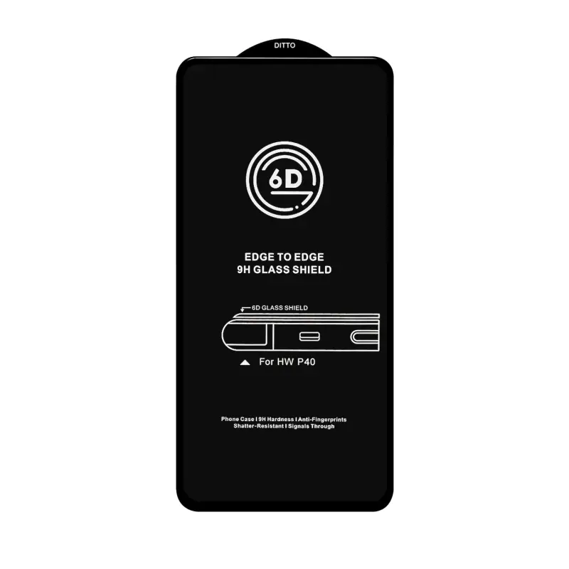 Защитное стекло Huawei P40 Black 6D без упаковки
