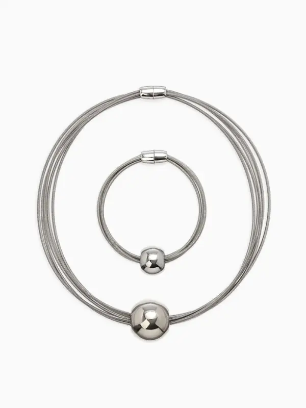 Набор 2 пред-та: колье, браслет "Бусина на нитях", цвет серебро