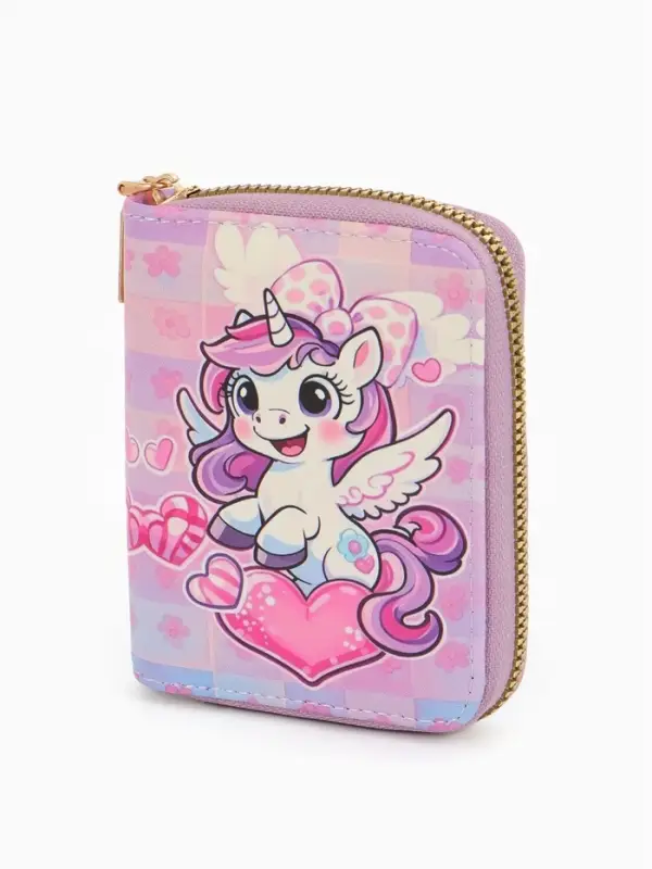 Кошелек дет 07-01-01 Июнь2549 единорог, 8,5*2,5*10,5 см, 2 отд+отд/молн, д/карт, розовый
