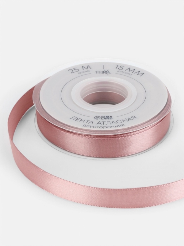 Лента атласная двухсторонняя №164 15мм*25&plusmn;1м пудровый TR