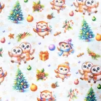 Бумага упаковочная новогодняя "Совушки", глянец, двусторонняя, 80 г/м2 , 70 х 100 см.
