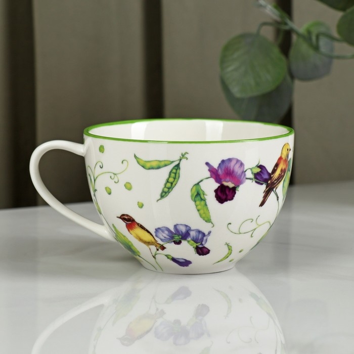 Сервиз фарфоровый чайный Доляна &laquo;Зелёный сад&raquo;, 12 предметов: 6 чашек 220 мл, 6 блюдец d=13 см