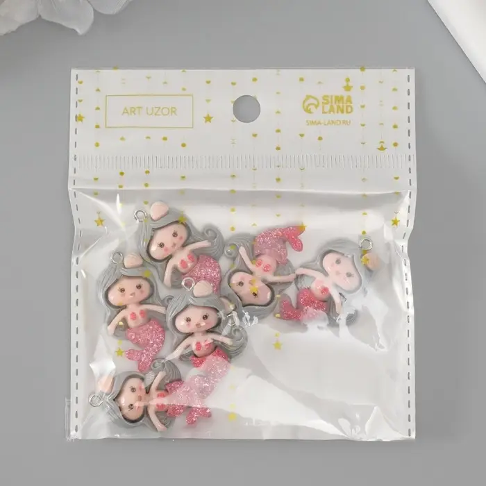 Подвеска для творчества пластик "Русалочка с серыми волосами" 3,4х2,1х0,6 см