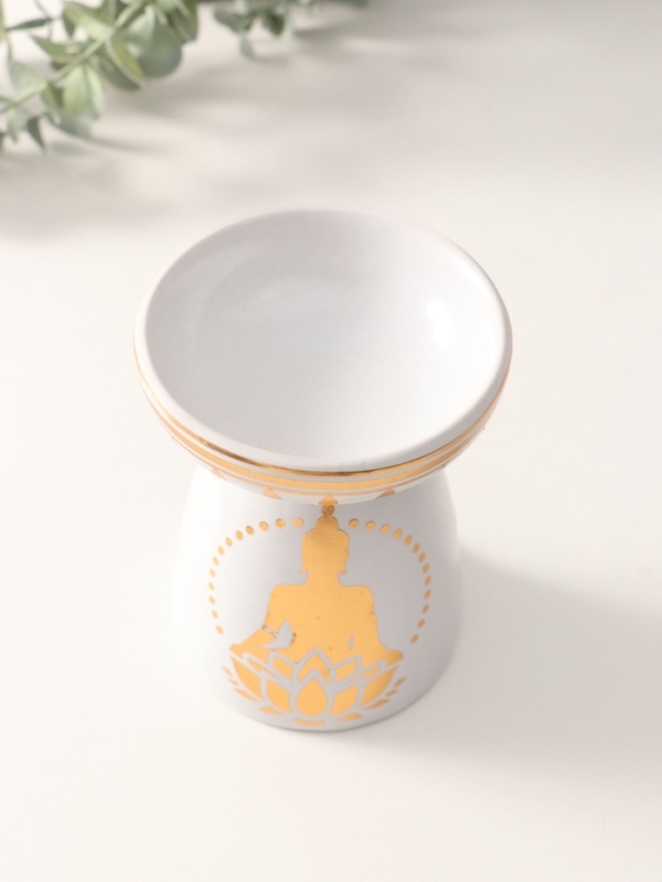 Аромалампа керамика "Будда и лотос" белая с золотом 9,3х9,3х11,8 см