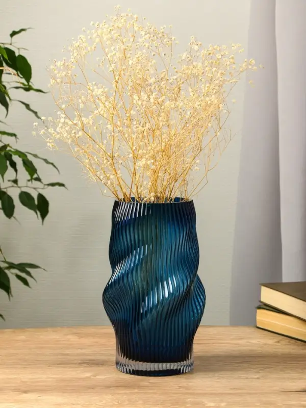 Ваза стекло настольная "Ванесса" волны, 24х12 см, синий