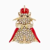 Брошь "Кошка Царица", цвет красно-белый в золоте