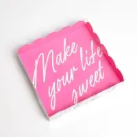 Коробка для печенья, кондитерская упаковка с пластиковой крышкой, Make your life sweet, 18 х 18 х 3 см