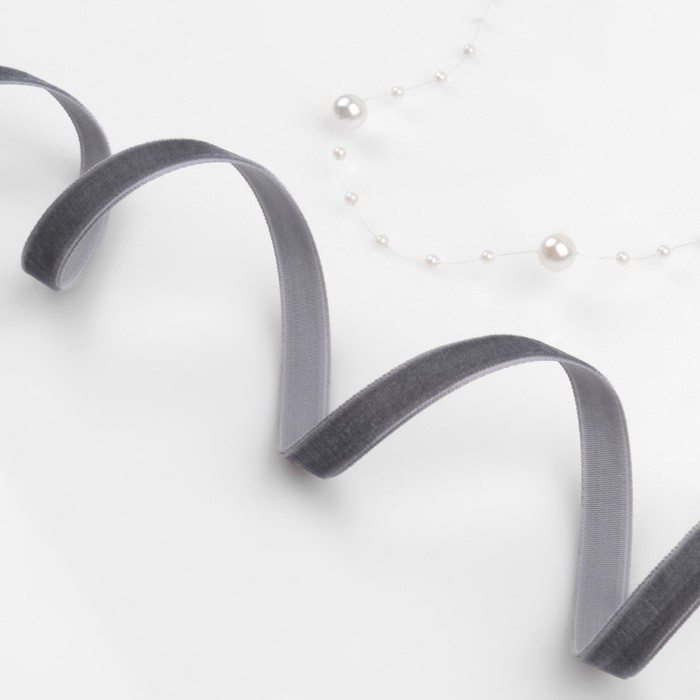 Лента бархатная, 10 мм, 18 &plusmn; 1 м, цвет серый №63