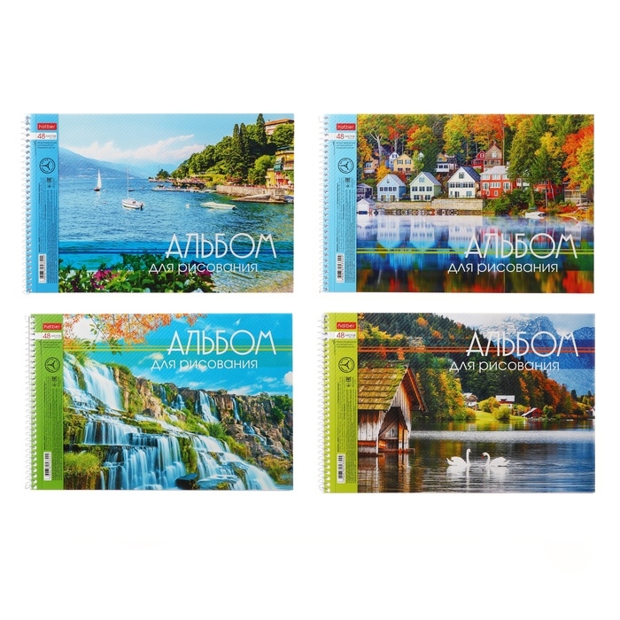 Альбом для рисования А4, 48 листов на гребне "Очарование природы", обложка мелованный картон, тиснение, блок 100 г/м2, МИКС