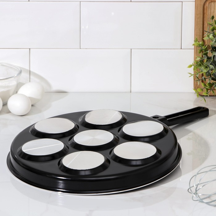 Сковорода-оладница &laquo;7 оладий&raquo;, d=30 см, съёмная ручка, антипригарное покрытие, цвет чёрный