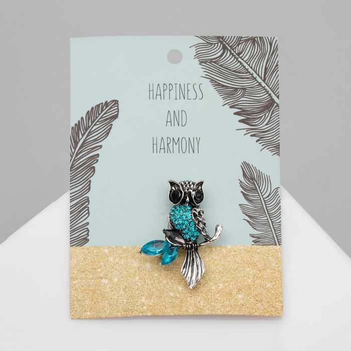 Брошь «Сова на ветке», цвет голубой в чернёном серебре Брошь «Сова на ветке», цвет голубой в чернёном серебре