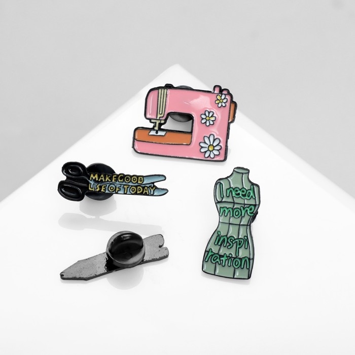 Набор значков (4 шт.) &laquo;Швея&raquo;, цветной в чёрном металле