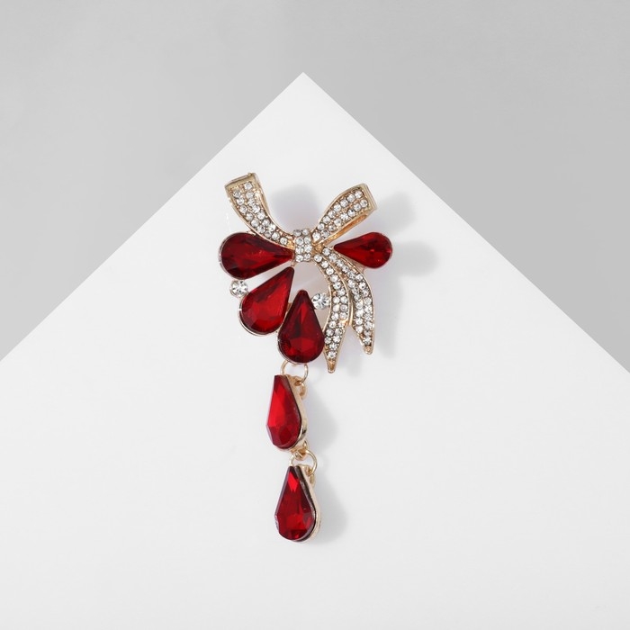 Брошь &laquo;Цветочная роса&raquo; с бантом, цвет бордово-белый в золоте