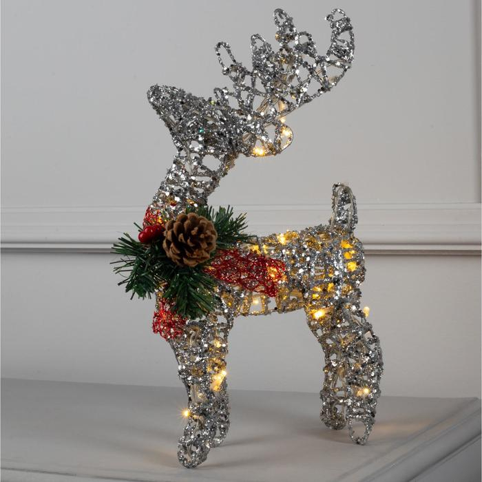 Светодиодная фигура &laquo;Олень серебристый&raquo; 25 &times; 30 &times; 10 см, металл, батарейки ААх3 (не в комплекте), свечение тёплое белое