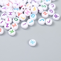 Бусины для творчества пластик "Англ. буквы в круге" разноцветные н-р 15 гр 0,3х0,6.х0,6см
