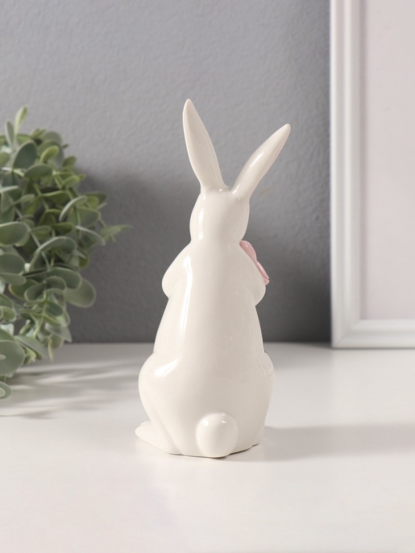 Сувенир керамика "Белый кролик с розовым бантиком" 6х6,5х16 см