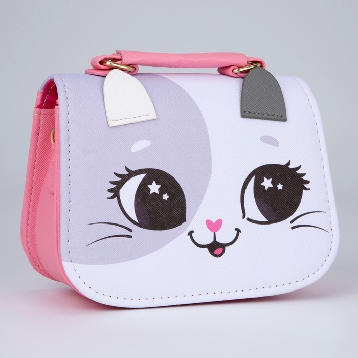 Сумка детская для девочки &laquo;Кошечка&raquo;, с ушками, цвет белый/розовый, 16х6,5х12 см