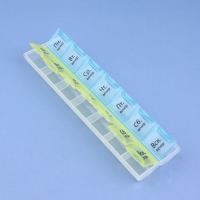 Таблетница - органайзер &laquo;Неделька&raquo;, русские буквы, утро/вечер, 21,5 &times; 6,5 &times; 2 см, 14 секций, цвет жёлтый/голубой