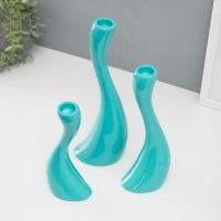 Подсвечник керамика на 1 свечу  "Волна" d=2,5 см, бирюза, набор 3 шт h=20, 25 и 30 см