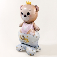 Шар фольгированный 62" &laquo;Мишка в короне &mdash; девочка&raquo; на подставке, под воздух