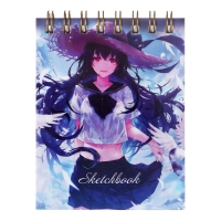 Скетчбук А6, 80 листов на гребне по короткой стороне "Аниме", твёрдая обложка, блок 100 г/м&sup2;