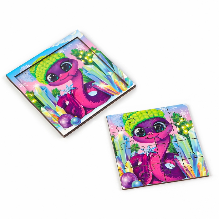 Пазлы для детей деревянные &laquo;Новый год! Фиолетовая змея&raquo;, 16 элементов, символ года 2025