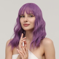 Парик искусственный, с чёлкой, каре имитация кожи, 40 см, 160 гр, цвет сиреневый