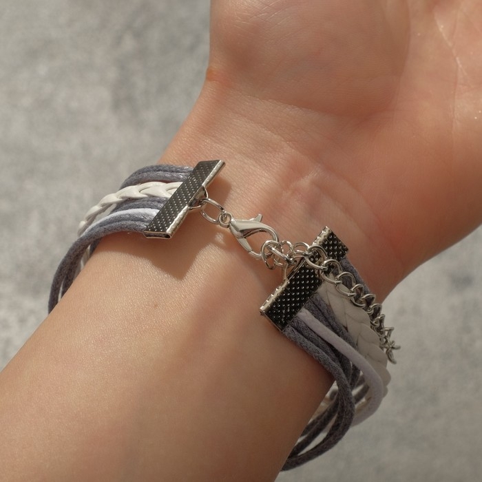 Браслет кожа &laquo;Магия знаков&raquo; совушки, 5 нитей, цвет бело-серый, L=20 см