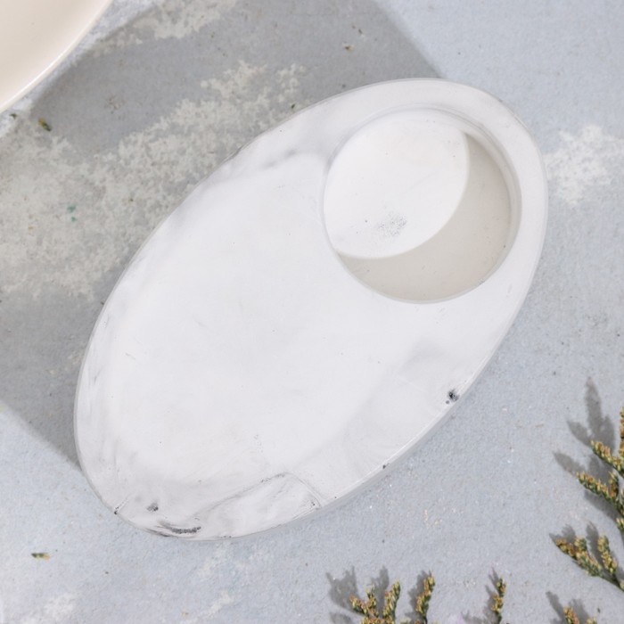 Подсвечник "Узкий овал. Мрамор" из гипса,11,5х7х4см,мрамор с чёрными полосками