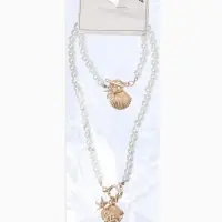 Набор 2 пред-та: бусы.браслет "Жемчуг", ракушка вонголе, цвет белый в золоте L=18/42см №8