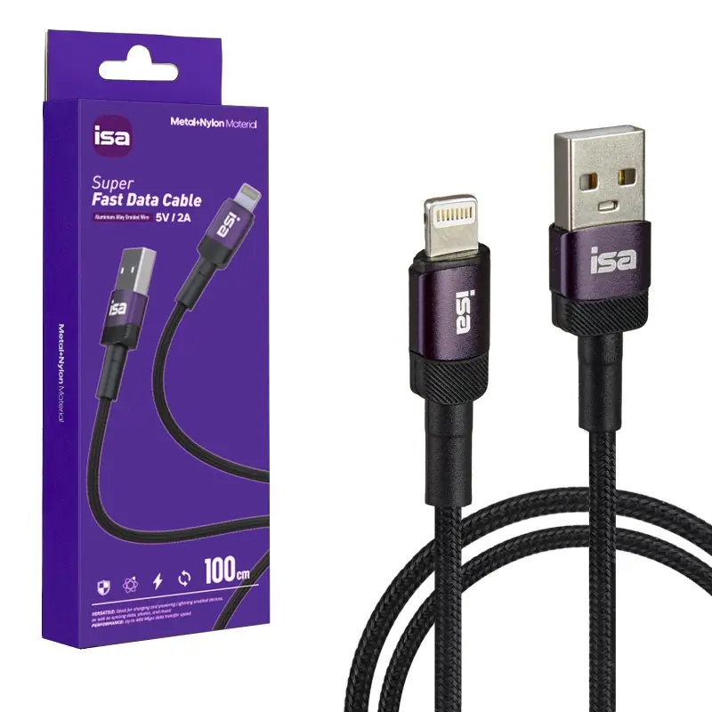 Кабель BX-3 USB на Lightning 1m 2A ISA черный-фиолетовый