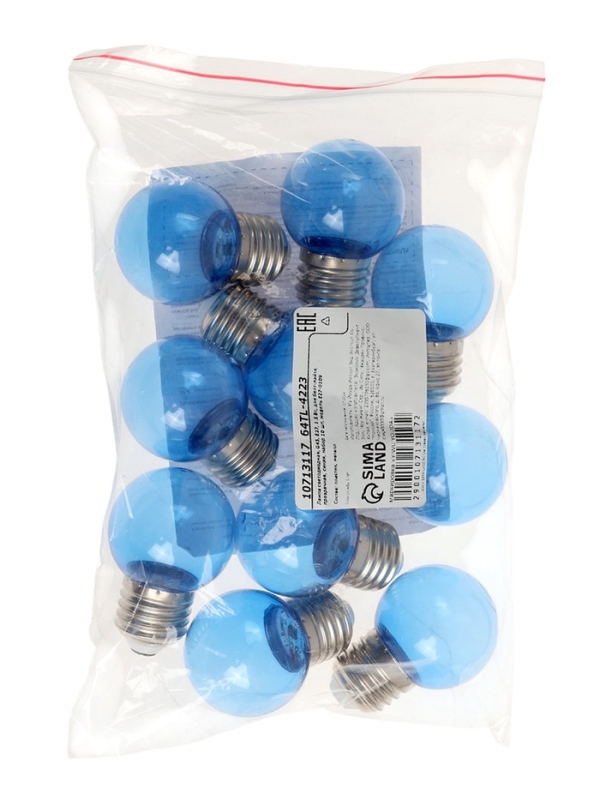 Лампа светодиодная, G45, Е27, 1.5 Вт, для белт-лайта, прозрачная, синяя, набор 10 шт