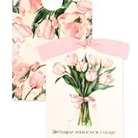 Открытка с конвертом на ленте &laquo;С пожеланием счастья&raquo;, тиснение, 10&times;12.5 см