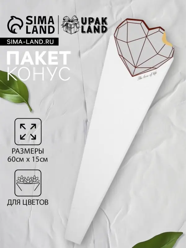 Конус для цветов, белый, 60&times;15 см