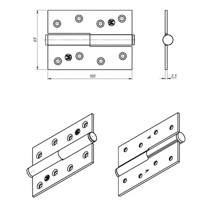 Петля накладная ПН1-100, цинк, правая, 50 шт