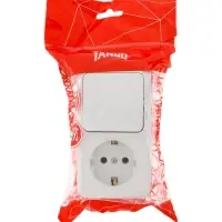 Выключатель с розеткой вертикальный TANGO, 16 А, 1 клавиша + розетка, IP 20, открытой проводки с заз