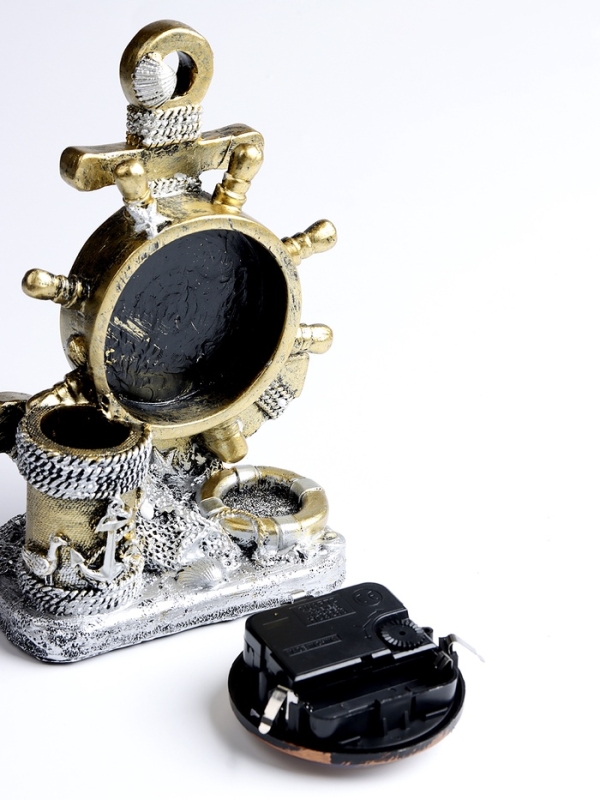 Часы настольные интерьерные, &laquo;Штурвал&raquo; на батарейках,  13.5&times;7.5&times;20.5 см, d-8 см