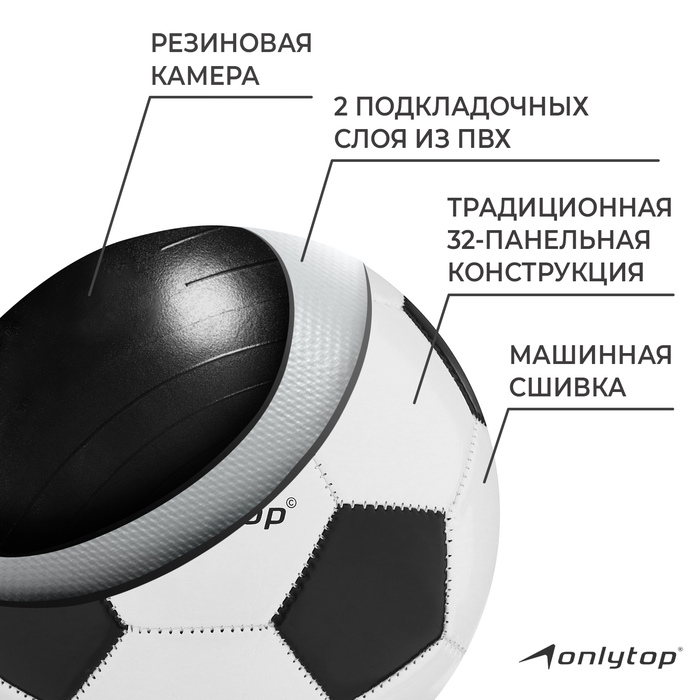 Футбольный мяч ONLYTOP, машинная сшивка, 32 панели, р. 4, PVC