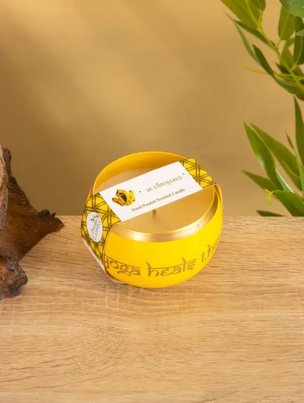 Свеча в чаше Yoga heal the soul жёлтая, соевый воск 200 гр 8,5х7 см