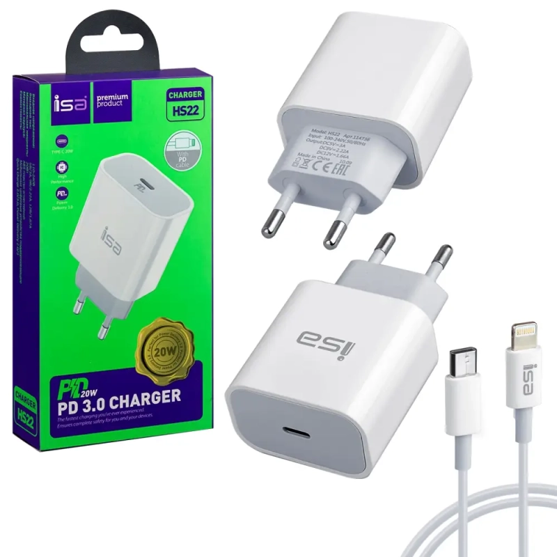 СЗУ HS22 Type-C на Lightning PD20W ISA белое